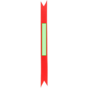 A red multipurpose bracelet with a green centre panel. The bracelet features a logo.