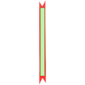A red and green multipurpose bracelet with a rectangular centre and pointed ends, featuring a logo.