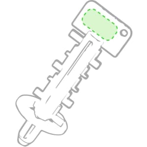 A stylus touch pen in white with a green top, featuring a pointed tip and a clip for attachment.