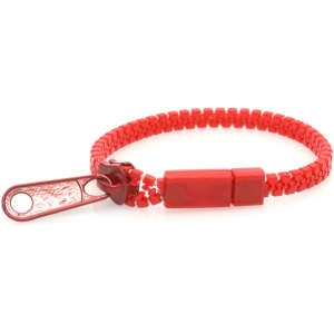 A red Hirion bracelet featuring a woven design and a decorative clasp. It includes a branding logo.
