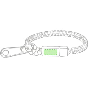A green and grey Hirion bracelet with a clasp and woven design, featuring a branded section.