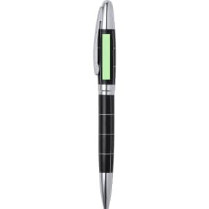 A metal pen featuring a black barrel with silver accents and a branding area.