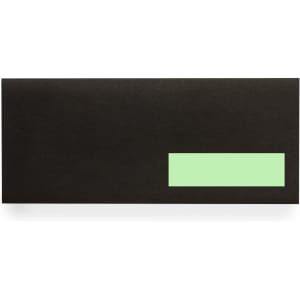 A black envelope with a mint green label. The surface is smooth and sleek, perfect for a professional presentation.