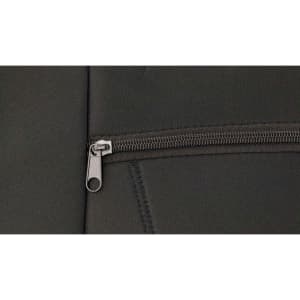 A laptop pouch in black with a zippered closure, featuring a sleek and modern design.