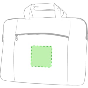 A laptop pouch in grey with a zippered front pocket and double handles. It features a blank area for branding.