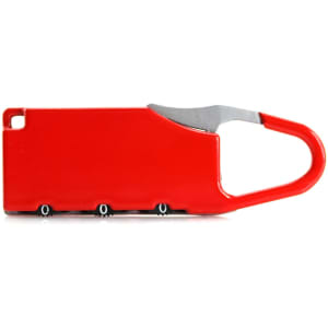 A red Zanex Padlock with a carabiner-style handle and a sleek design, featuring a logo.