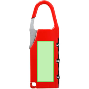 A red Zanex padlock with a cut-out section and a metal latch. It features a logo on the side.