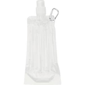 A drink bottle cooler in clear plastic with a silver clip, featuring a textured design.