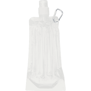 A drink bottle cooler in clear plastic with a spray nozzle and a metal clip for attachment.