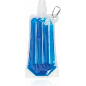 A drink bottle cooler featuring a transparent design with a blue gel interior and a convenient attachment clip.