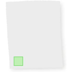 A cleaning cloth with a white surface and a small green square in the corner, designed for technology cleaning.