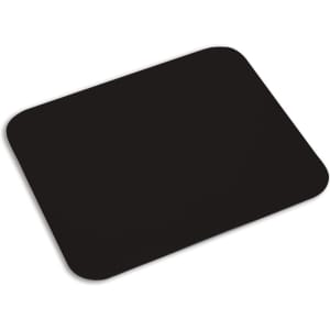 A black mousepad featuring a smooth surface and rounded corners. Includes a logo.