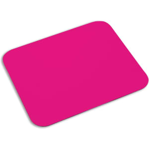 A vibrant pink mousepad with rounded corners, featuring a smooth surface. It includes a simple logo.