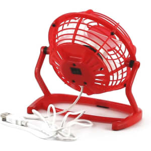 A red Mini Fan with a grid design, featuring a USB cable for power connection.