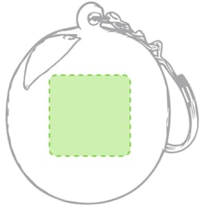 A round, fruit-themed keyring in vibrant colours with a keychain attachment and a blank centre for customisation.