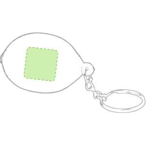 A green, fruit-shaped stress keyring with a keychain attachment. It features a blank area for customisation.