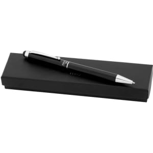 A black stylus touch ball pen with silver accents, presented in a sleek black box.