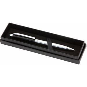 A sleek black stylus touch ball pen displayed in a black presentation box with a silver clip.