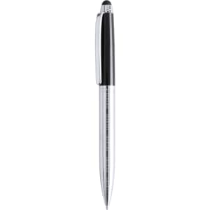 A sleek black and silver stylus touch ball pen with a shiny finish and a clip for easy attachment.