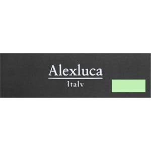 A black label with the text "Alexluca Italy" and a green rectangular area. It features a simple design.