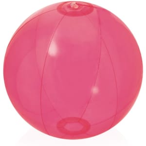 A pink beach ball with a transparent design, featuring a valve for inflation.