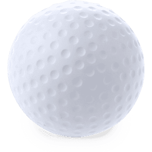 A white golf ball featuring a dimpled surface, showcasing its smooth and rounded shape.