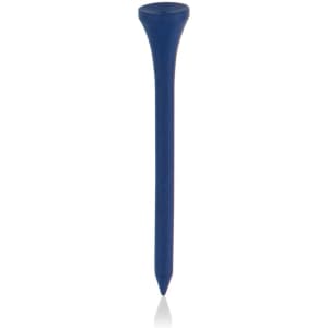 A blue golf tee with a tapered design, featuring a round top and pointed end, suitable for golf use.