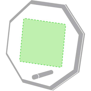 A green octagonal plaque with a smooth surface and a marker. It has a branding logo visible.