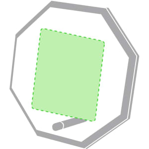 A green plaque with a smooth surface, displayed on an octagonal base, featuring a logo.