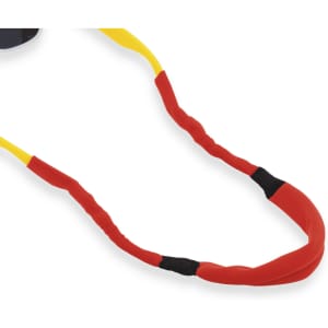 A red and yellow multipurpose glasses strap with rubber grips, designed to secure sunglasses.