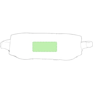 A multipurpose glasses strap in green, featuring an outline design. It includes a space for branding.