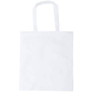 A white sublimation bag with two handles and a blank surface for printing, featuring a logo.