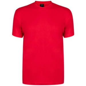 A red premium adult colour T-shirt with a crew neck design and short sleeves. It includes a logo on the label.