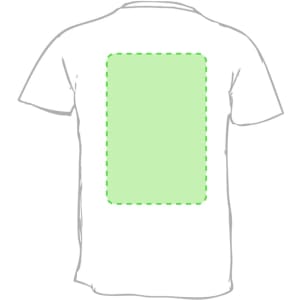 A white premium adult T-shirt featuring a green outlined rectangle on the back. The design includes a logo.