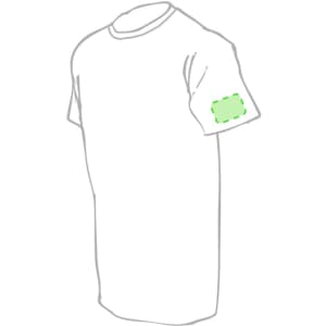 A plain T-shirt featuring short sleeves and a pocket on the right side. It has a blank design.