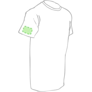 A plain white premium adult t-shirt featuring a logo on the sleeve.