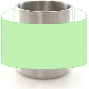 A stainless steel mug with a smooth finish and a blank area for custom designs.