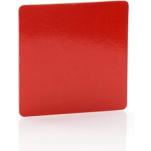 A square magnet in a bright red colour with a glossy finish and a plain surface.