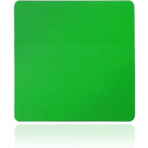 A green square magnet featuring a smooth, glossy surface and a subtle branding logo.