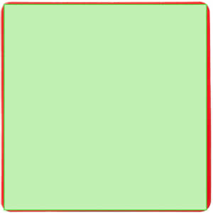 A square magnet with a light green surface and a red border. It has a simple design and features a logo.