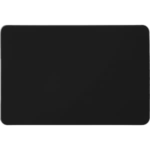 A rectangular black magnet with smooth edges and a glossy surface, featuring a logo on one side.