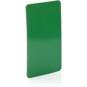 A rectangular green magnet with a glossy finish, featuring a solid colour design.