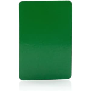 A green rectangular magnet with a smooth finish, featuring a branding logo on one side.