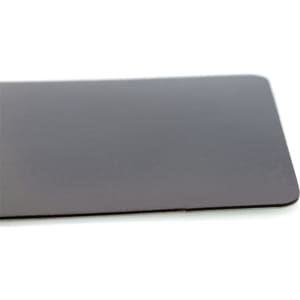 A rectangular black magnet with a smooth surface, featuring a logo on one side.