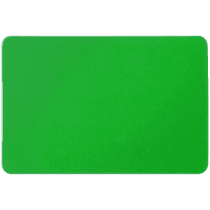 A green magnet on a flat surface. The product has a smooth finish and features a logo.