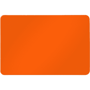 An orange rectangular magnet with rounded edges, featuring a smooth surface and a subtle sheen.