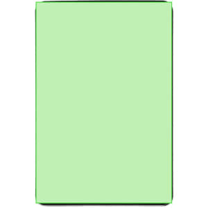 A green magnet featuring a smooth surface, rectangular shape, and a branding logo.