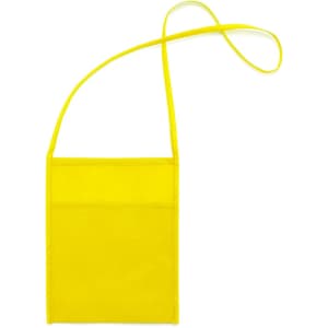 A bright yellow multipurpose bag with a long strap and a front pocket. It features a logo.