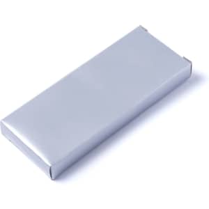 A silver rectangular box, sleek and wrapped in shiny material, suitable for packaging the Lysia Bag Hanger Key Finder.