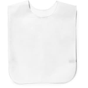 A white Cambex vest with a round neckline and no sleeves featuring a logo. Ideal for sports uniforms.